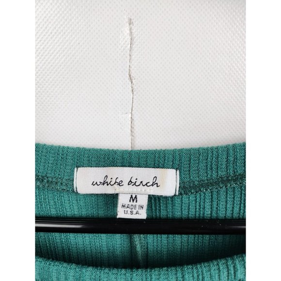 White Birch Green Floral Puff Sleeve Ribbed Knit BOHO Tunic Top Medium - Picture 3 of 8